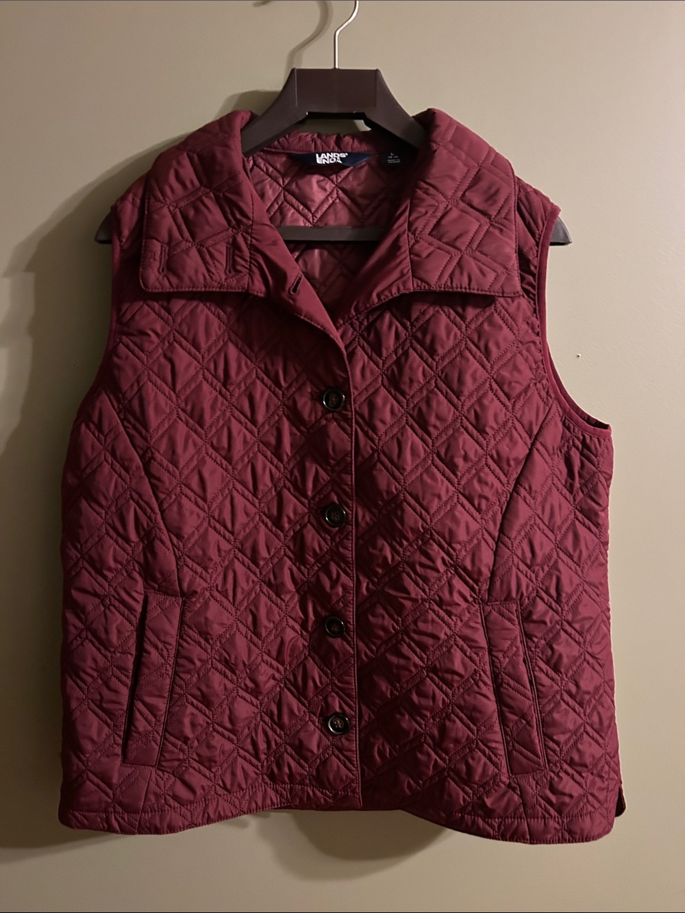 Lands' End Quilted Button Vest in Wine